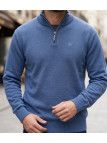 CHALLENGER PYLONE1 pull col montant zippé bleu marine homme en maille haute densité
