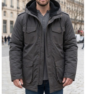 Parka matelassée pour homme grise WINCHESTER NETWORK1G avec capuche doublée fausse fourrure