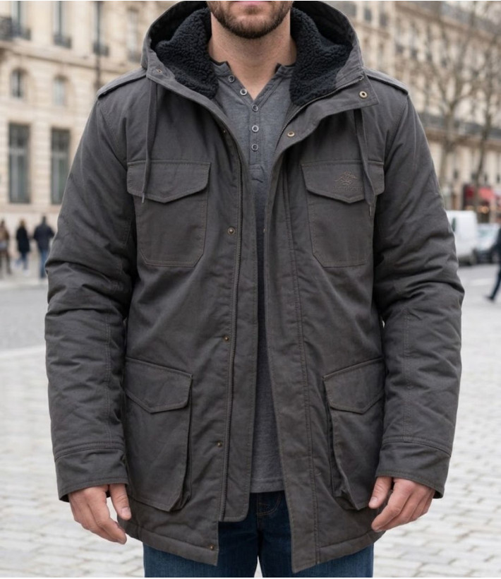 Parka matelassée pour homme grise WINCHESTER NETWORK1G avec capuche doublée fausse fourrure