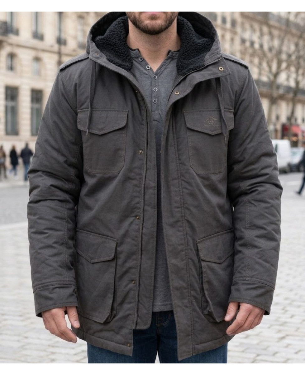 Parka matelassée pour homme grise WINCHESTER NETWORK1G avec capuche doublée fausse fourrure
