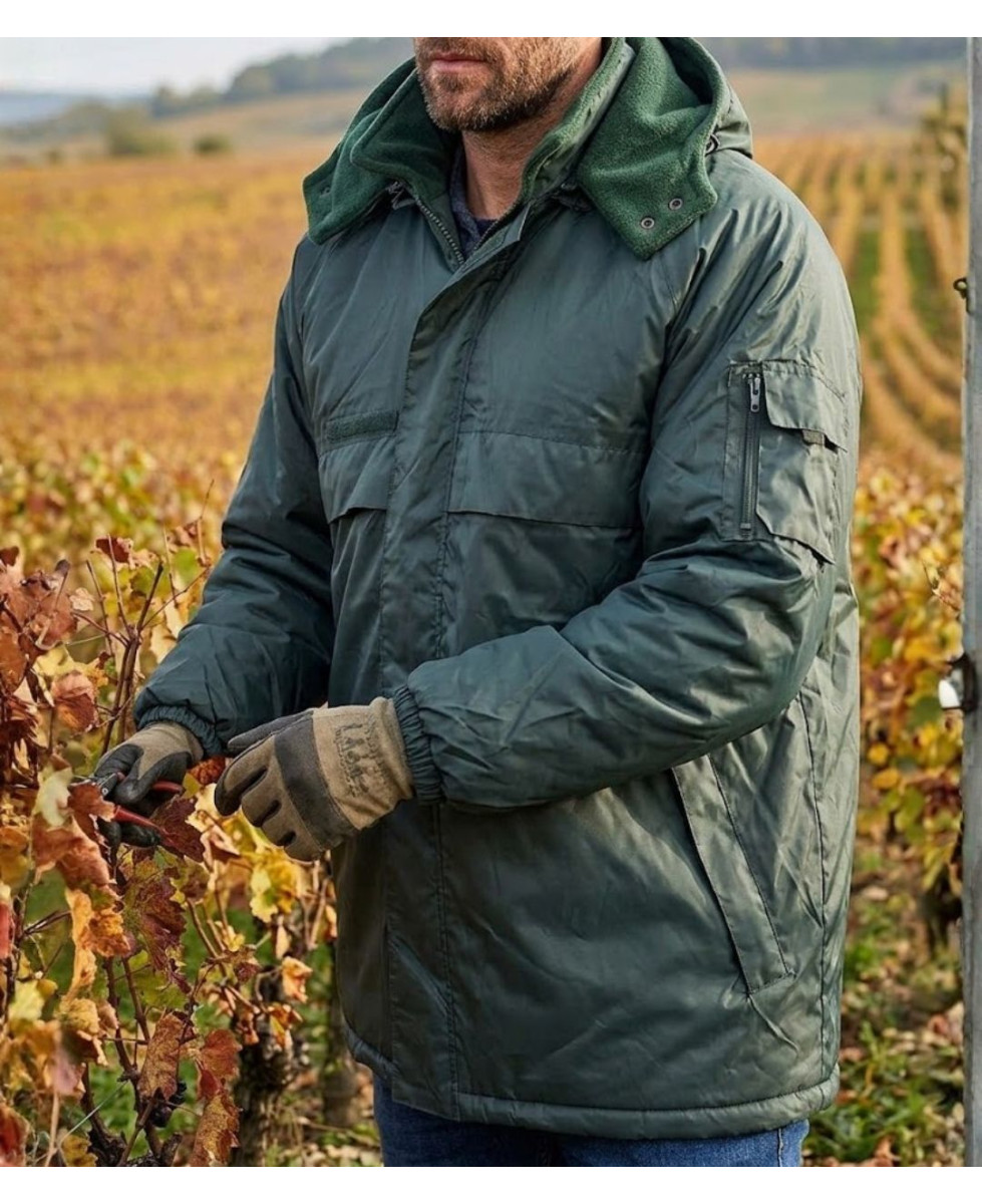 Parka imperméable pour homme kaki SEDETEX VIGNE doublée polaire avec capuche amovible
