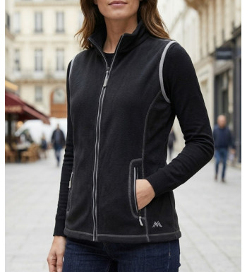 Gilet sans manches polaire femme MAYFLOWER SAKURA1 noir avec col montant et poches zippées