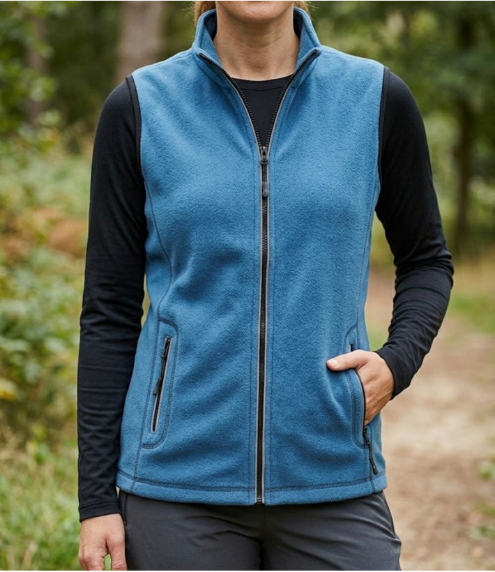 Gilet sans manches polaire femme MAYFLOWER SAKURA2 bleu avec col montant et poches zippées