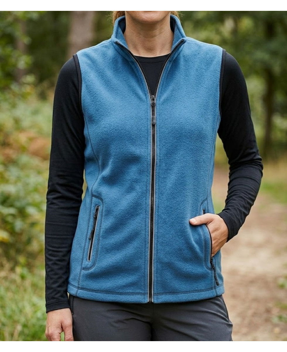 Gilet sans manches polaire femme MAYFLOWER SAKURA2 bleu avec col montant et poches zippées