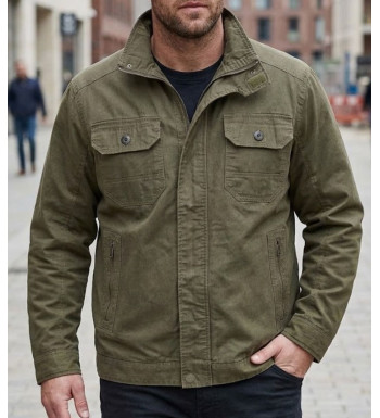 Mayflower DIVISI — Blouson homme zippé marron en pur coton