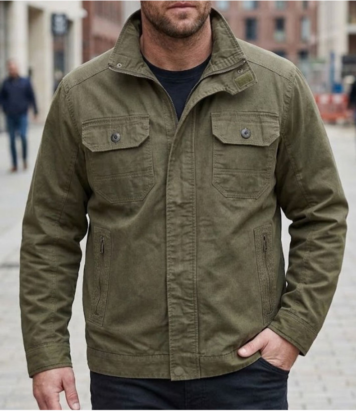 Mayflower DIVISI — Blouson homme zippé marron en pur coton