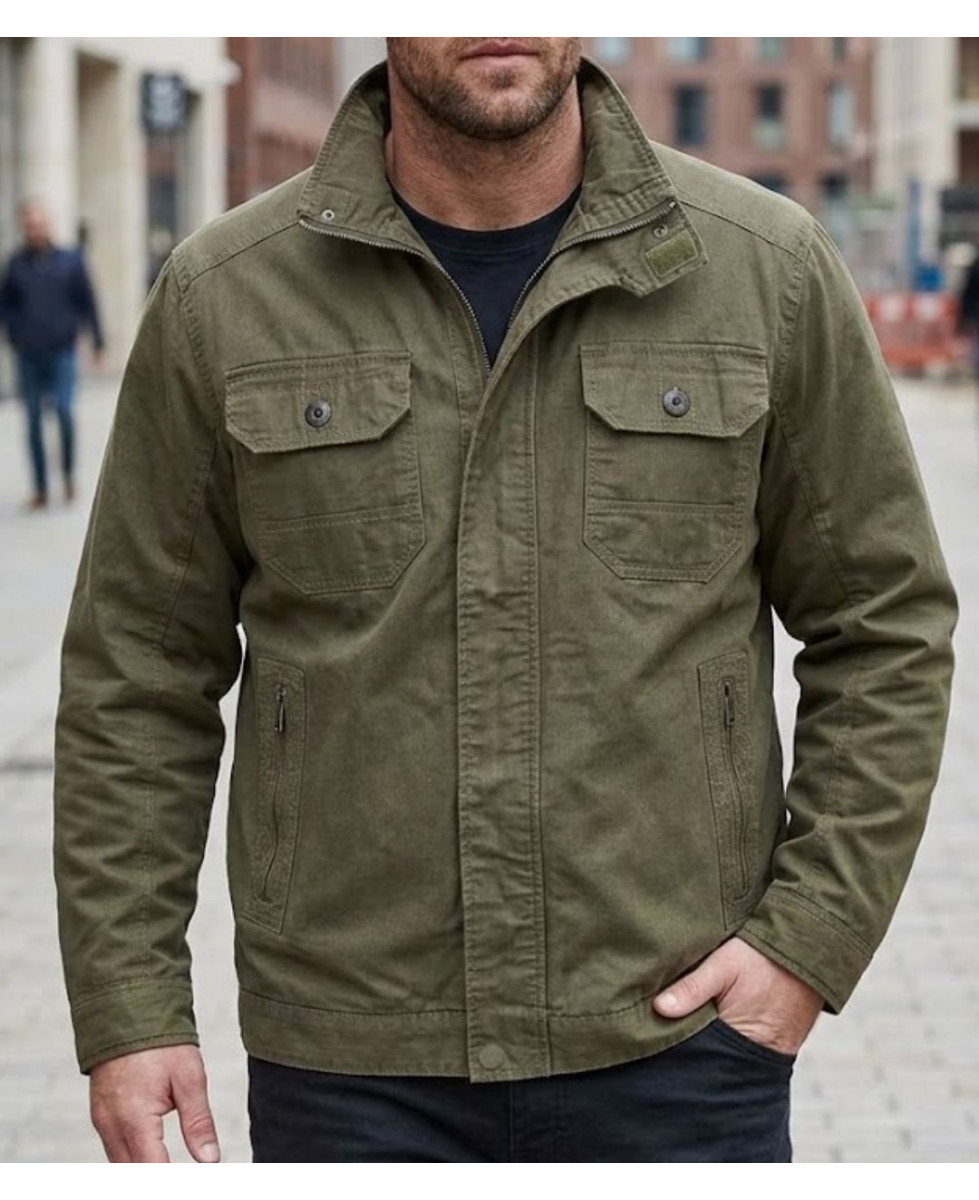 Mayflower DIVISI — Blouson homme zippé marron en pur coton
