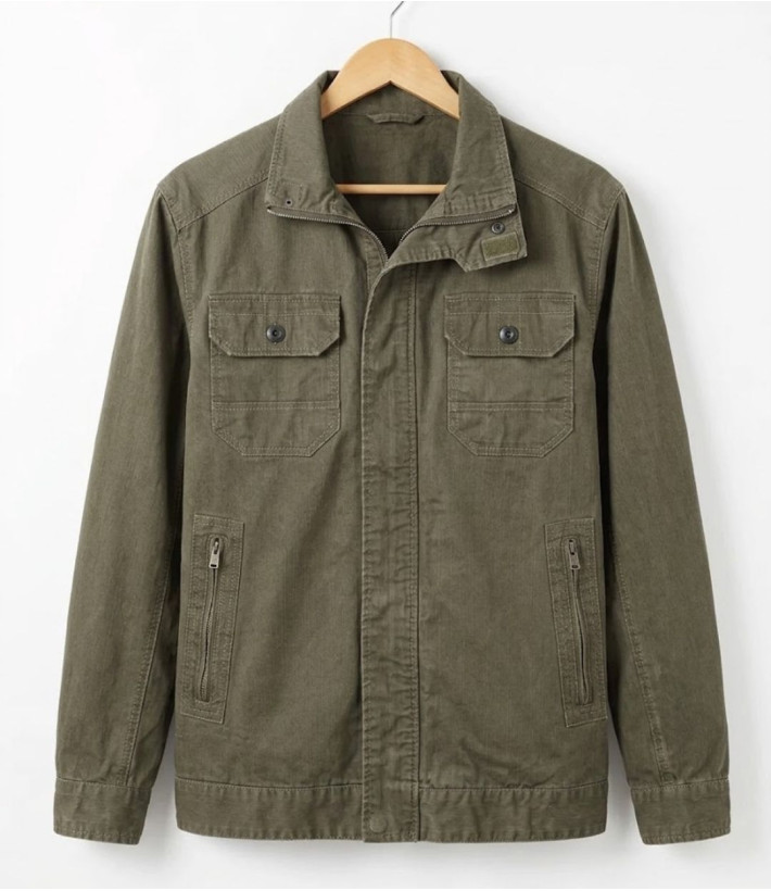 Mayflower DIVISI — Blouson homme zippé marron en pur coton