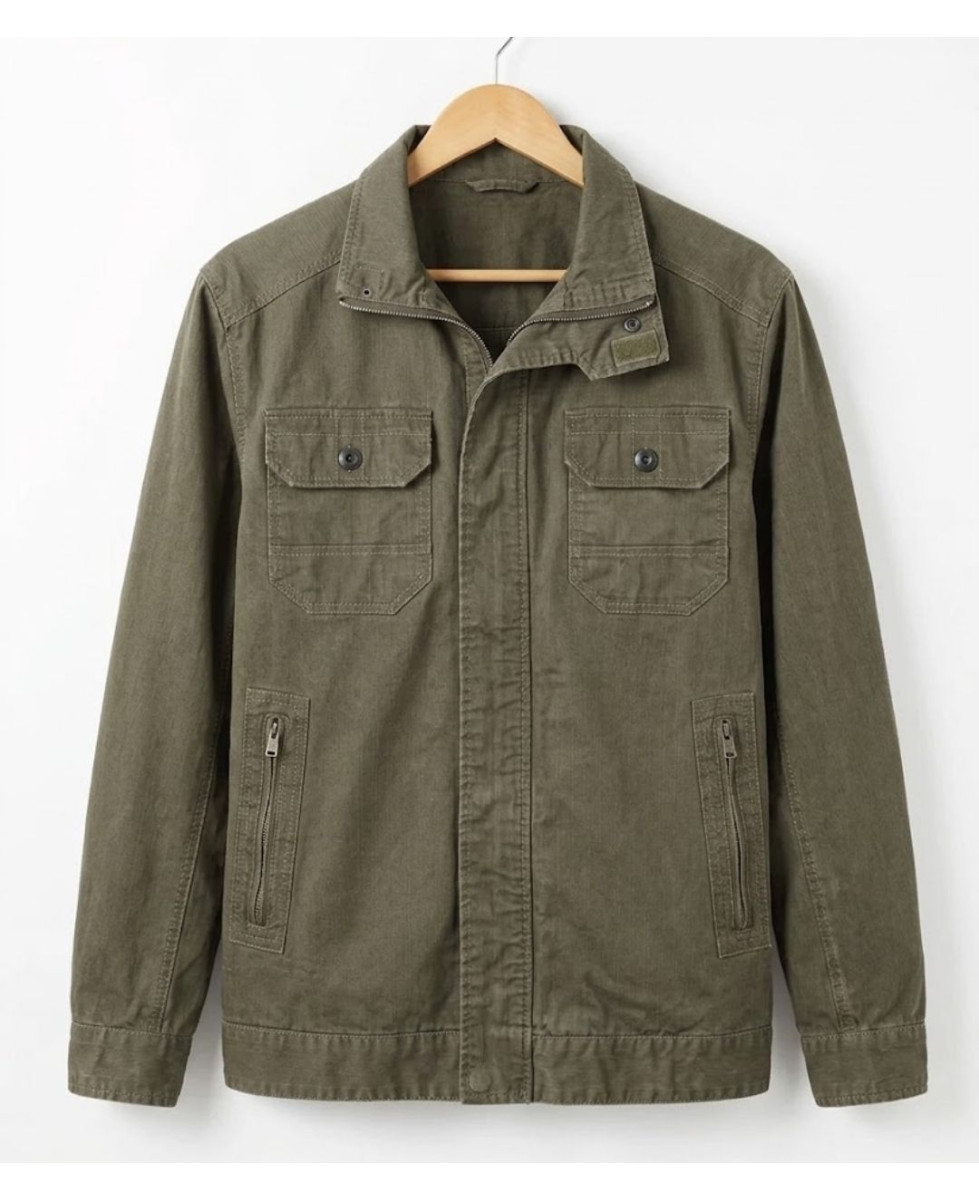 Mayflower DIVISI — Blouson homme zippé marron en pur coton