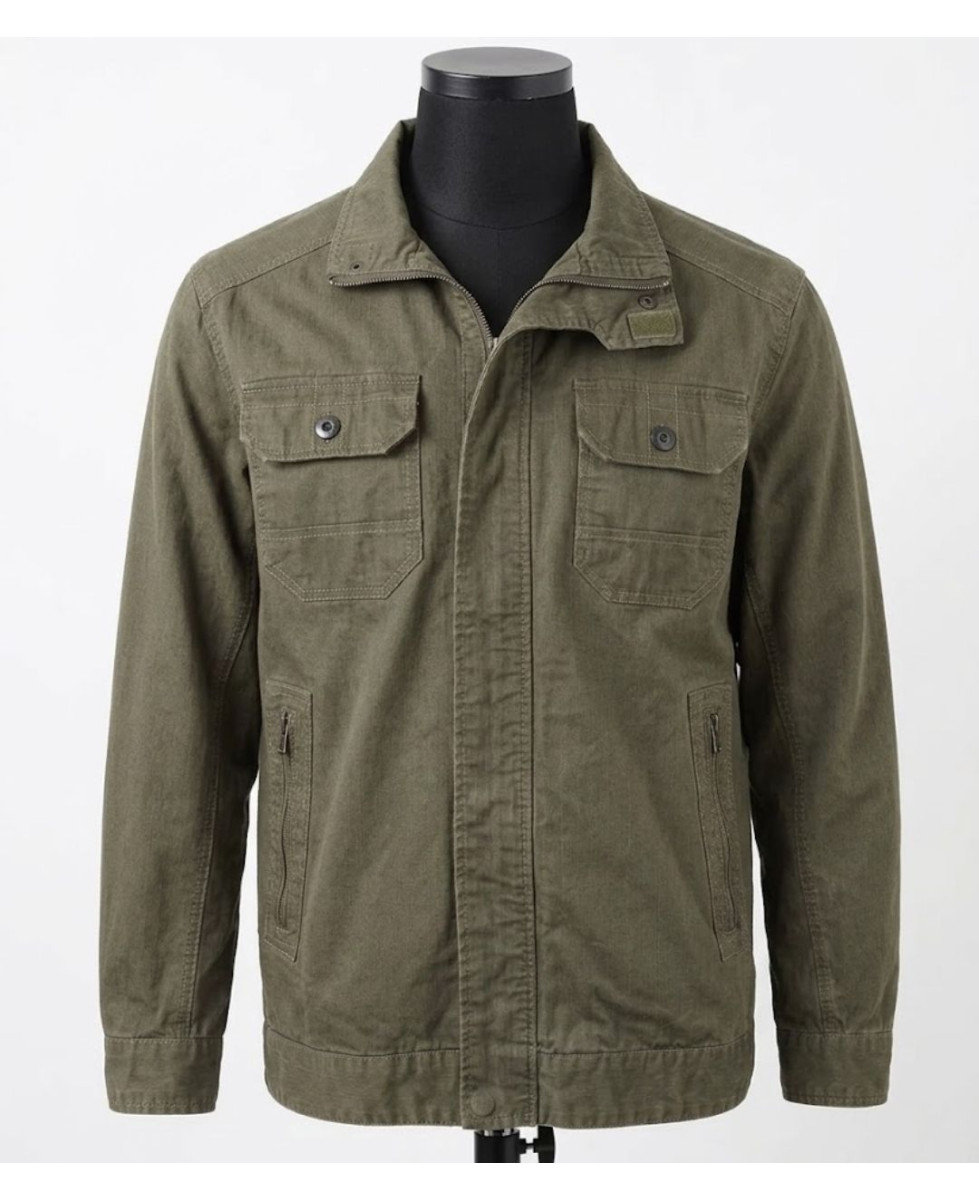 Mayflower DIVISI — Blouson homme zippé marron en pur coton