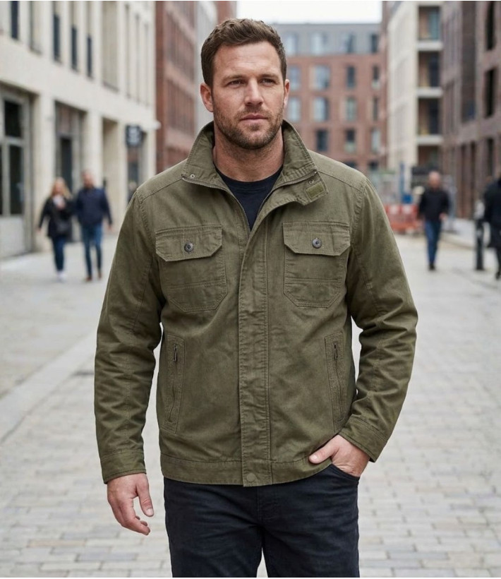 Mayflower DIVISI — Blouson homme zippé marron en pur coton