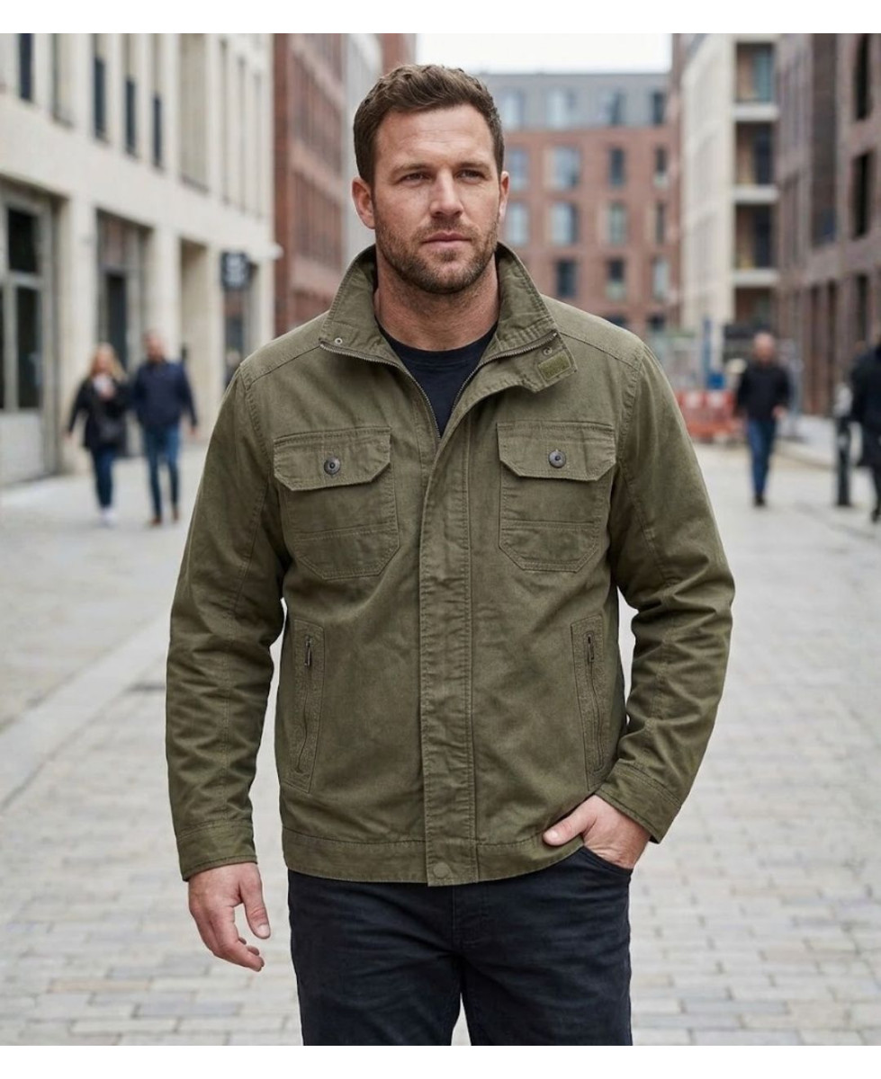Mayflower DIVISI — Blouson homme zippé marron en pur coton