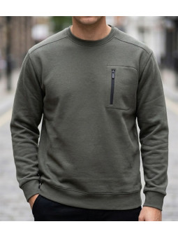 Sweat-shirt col rond CHALLENGER GARRY1 gris quartz avec poche poitrine zippée