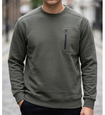 Sweat-shirt col rond CHALLENGER GARRY1 gris quartz avec poche poitrine zippée