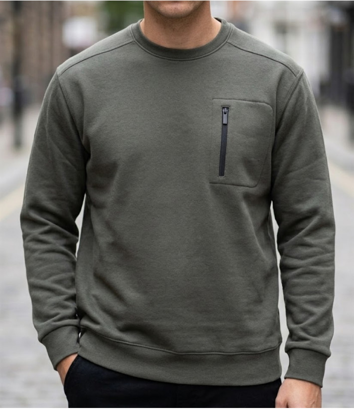 Sweat-shirt col rond CHALLENGER GARRY1 gris quartz avec poche poitrine zippée