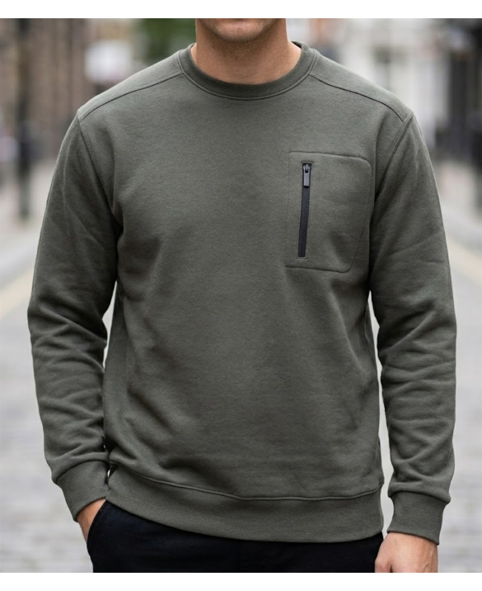 Sweat-shirt col rond CHALLENGER GARRY1 gris quartz avec poche poitrine zippée