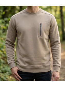 Sweat-shirt col rond CHALLENGER GARRY2 beige avec poche poitrine zippée