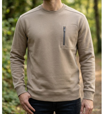 Sweat-shirt col rond CHALLENGER GARRY2 beige avec poche poitrine zippée