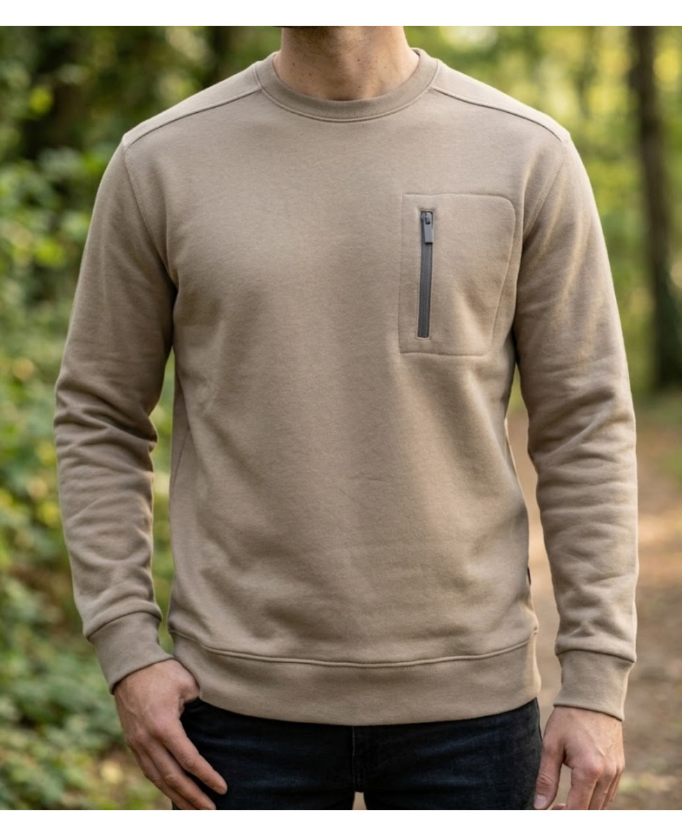 Sweat-shirt col rond CHALLENGER GARRY2 beige avec poche poitrine zippée