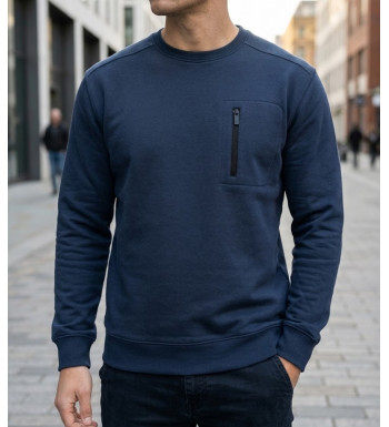 Sweat-shirt col rond CHALLENGER GARRY3 bleu marine avec poche poitrine zippée
