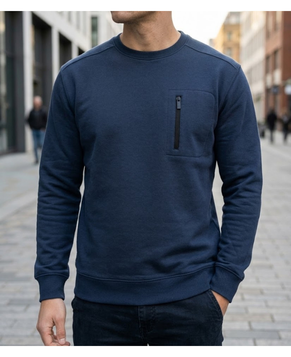 Sweat-shirt col rond CHALLENGER GARRY3 bleu marine avec poche poitrine zippée