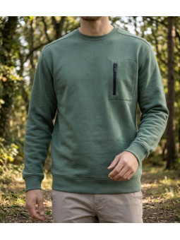 Sweat-shirt col rond CHALLENGER GARRY5 kaki avec poche poitrine zippée