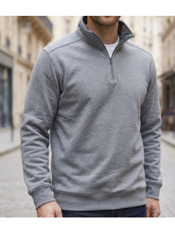 CHALLENGER PALERME3 sweat col camionneur gris chiné pour homme