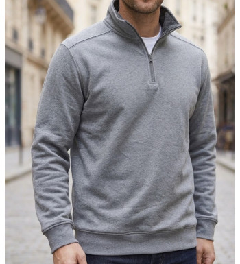 CHALLENGER PALERME3 sweat col camionneur gris chiné pour homme