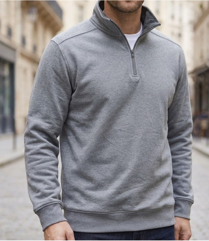 CHALLENGER PALERME3 sweat col camionneur gris chiné pour homme