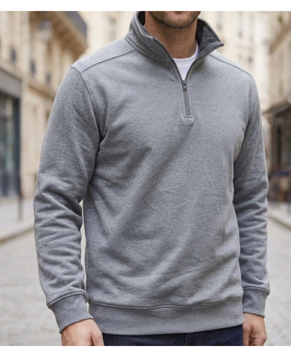 CHALLENGER PALERME3 sweat col camionneur gris chiné pour homme