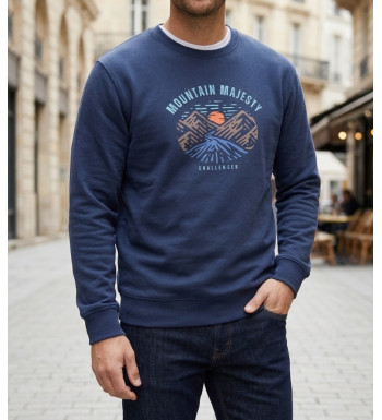 CHALLENGER PARK1 sweat col rond imprimé bleu marine pour homme