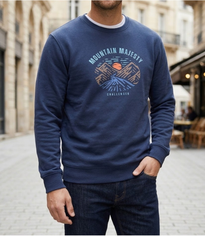 CHALLENGER PARK1 sweat col rond imprimé bleu marine pour homme