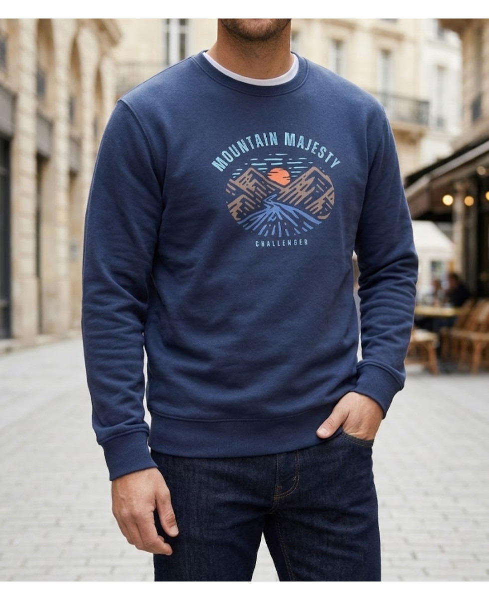 CHALLENGER PARK1 sweat col rond imprimé bleu marine pour homme