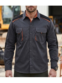 Chemise manches longues TERRATREND 3108 gris, noir et orange