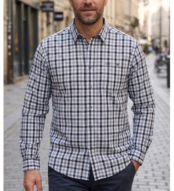 Chemise manches longues en popeline CHALLENGER CH2012 gris et noir