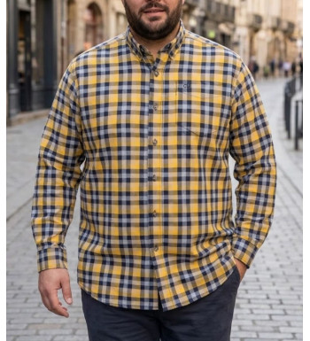 Chemise manches longues en flanelle CHALLENGER CH2023 bleu et jaune