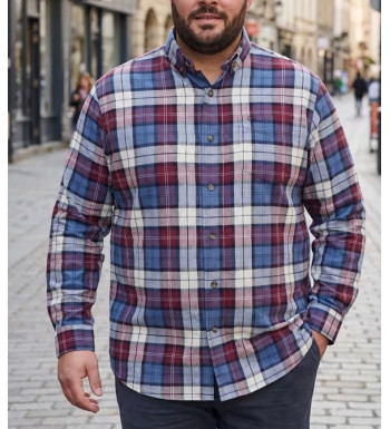 Chemise manches longues en flanelle CHALLENGER CH2026 bordeaux et bleu