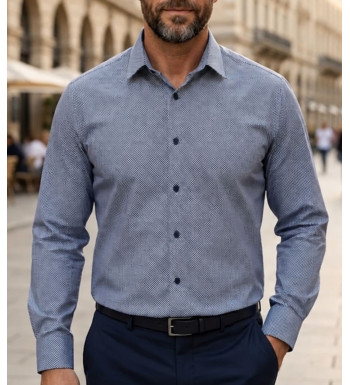 Chemise manches longues à motifs CHALLENGER CH4003 marine et blanc