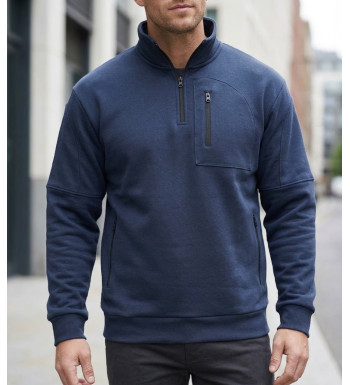 Sweat col camionneur homme CHALLENGER PERCEVAL1 bleu marine avec 4 poches zippées