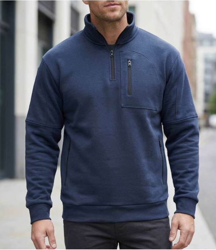 Sweat col camionneur homme CHALLENGER PERCEVAL1 bleu marine avec 4 poches zippées