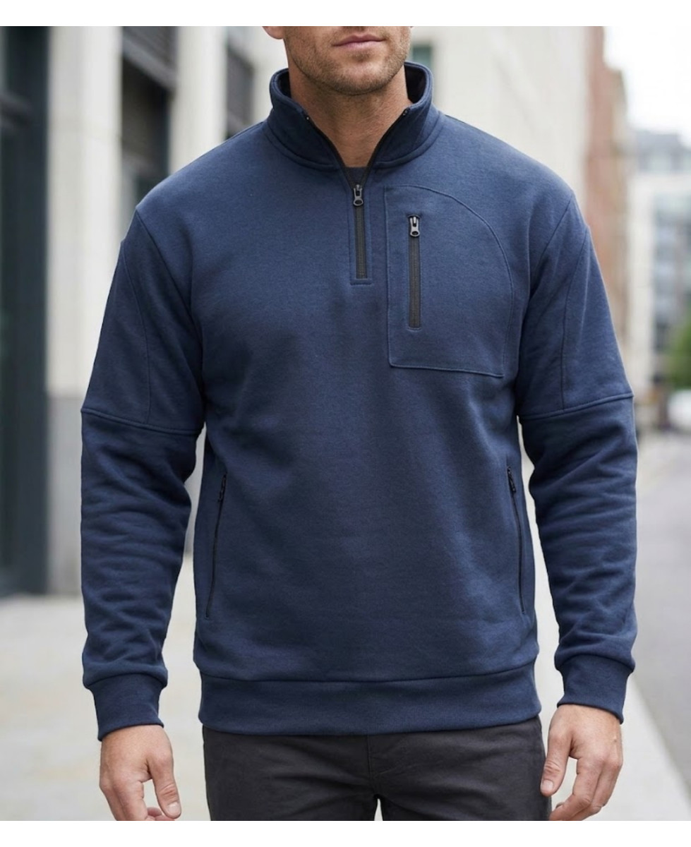 Sweat col camionneur homme CHALLENGER PERCEVAL1 bleu marine avec 4 poches zippées