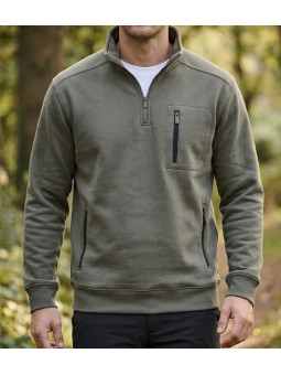 Sweat col camionneur homme CHALLENGER PRESTON1 gris quartz avec poche poitrine zippée