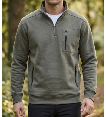Sweat col camionneur homme CHALLENGER PRESTON1 gris quartz avec poche poitrine zippée