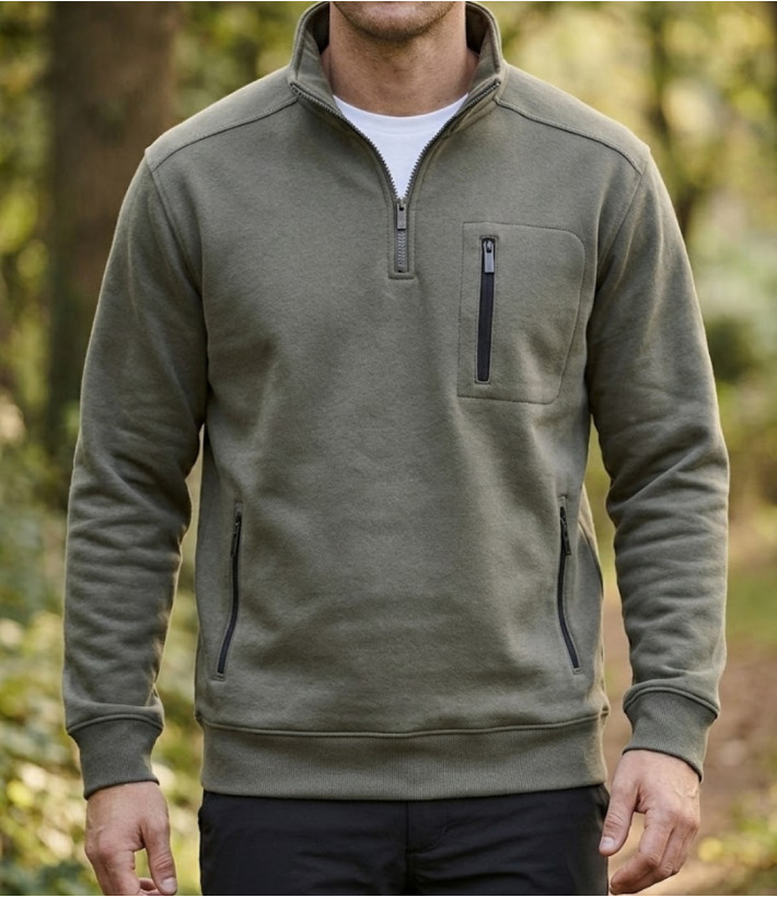 Sweat col camionneur homme CHALLENGER PRESTON1 gris quartz avec poche poitrine zippée
