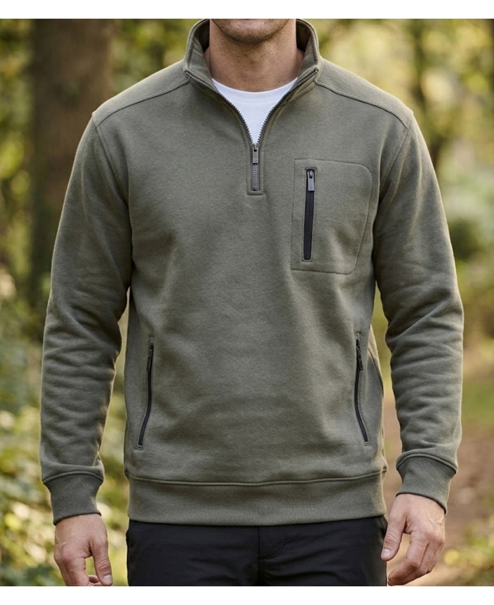 Sweat col camionneur homme CHALLENGER PRESTON1 gris quartz avec poche poitrine zippée