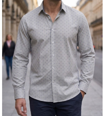 Chemise manches longues homme Challenger IMPRIME coloris gris et bleu