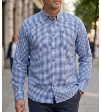 Chemise manches longues homme Challenger TABOU1 coloris bleu et gris motif à carreaux