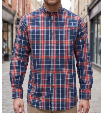 Chemise manches longues pour homme CHALLENGER TEMPETE1 bleu et orange en coton