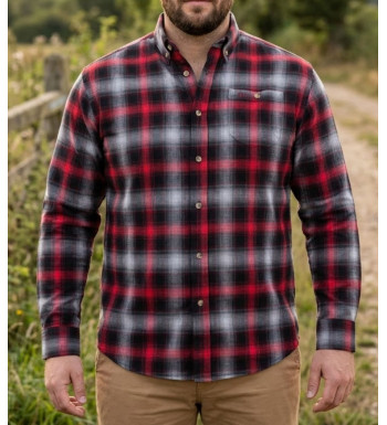 Chemise manches longues pour homme CHALLENGER TRADITION3 rouge et gris en tissu stretch