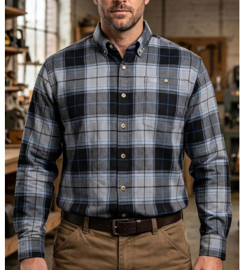 Chemise manches longues pour homme CHALLENGER TRADITION4 gris et bleu en tissu stretch